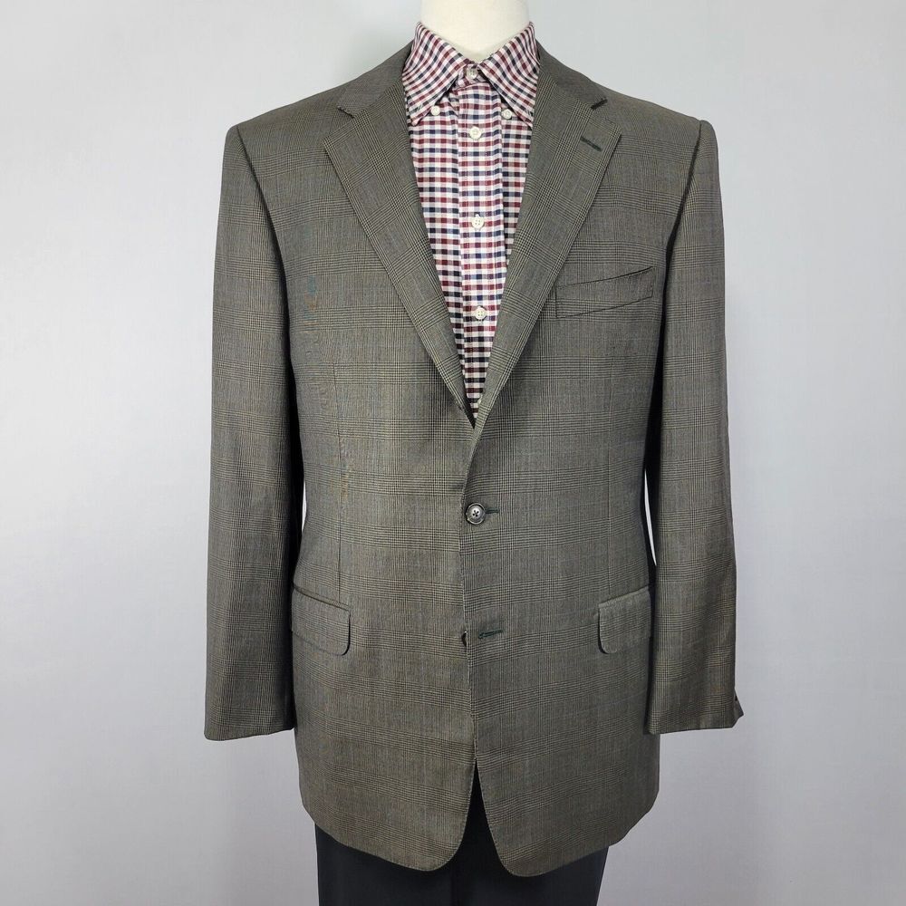 Ermenegildo Zegna Trofeo Men's Sport Coat Blazer‎ Two Button Brown Plaid 44L